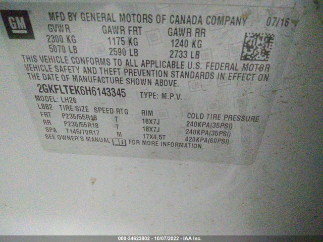 2017 GMC Terrain, VIN: 2GKFLTEK6H6143345