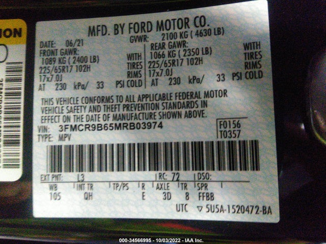 2021 Ford Bronco, VIN: 3FMCR9B65MRB03974