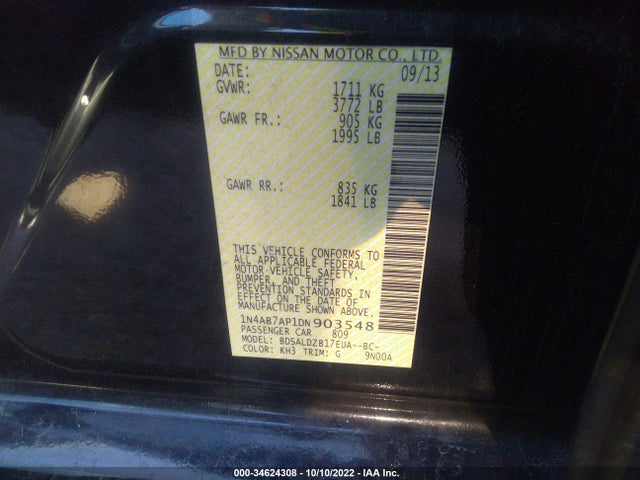 2013 NISSAN SENTRA SV VIN: 1N4AB7AP1DN903548