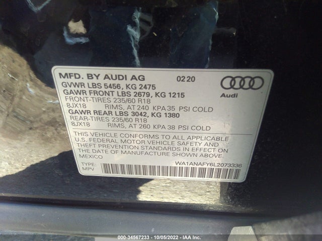 2020 Audi Q5, VIN: WA1ANAFY6L2073336