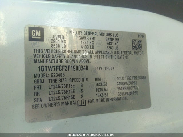 2015 GMC Savana, VIN: 1GTW7FCF3F1900340