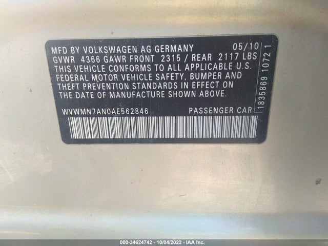 Volkswagen CC SPORT 2010 WVWMN7AN0AE562846 Image 11