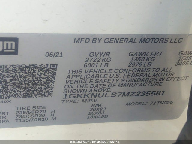 GMC ACADIA SLT 2021 1GKKNULS7MZ235581 Image 9