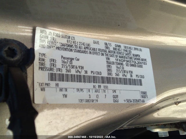 Продажа на аукционе авто 2016 Ford Focus Se, vin: 1FADP3KE7GL200153, номер лота: 34567468