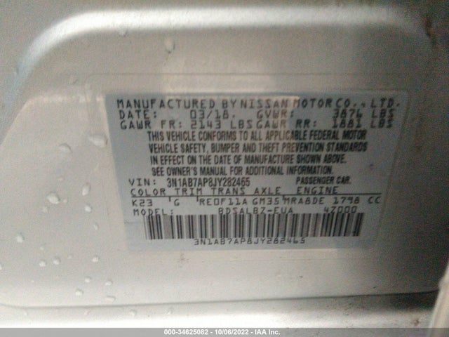 Nissan SENTRA S 2018 3N1AB7AP8JY282465 Image 10