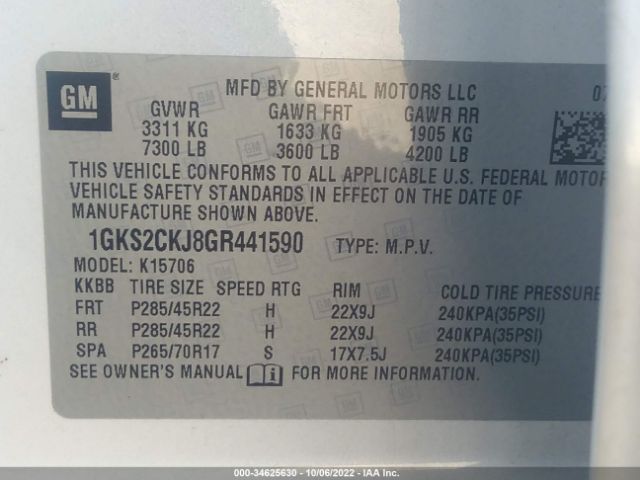 1GKS2CKJ8GR441590 GMC YUKON DENALI