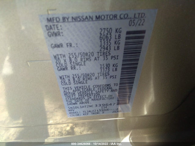 2022 Infiniti QX60, VIN: 5N1DL1HT2NC339647