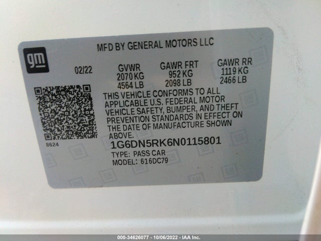 2022 Cadillac CT5, VIN: 1G6DN5RK6N0115801