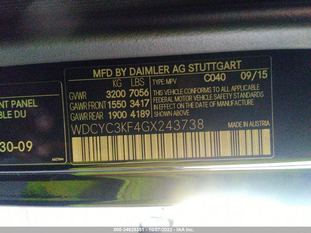 2016 Mercedes-Benz G-Class, VIN: WDCYC3KF4GX243738
