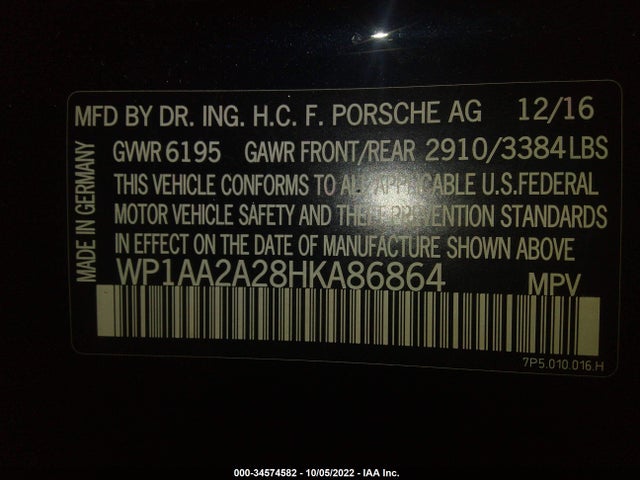 2017 Porsche Cayenne, VIN: WP1AA2A28HKA86864