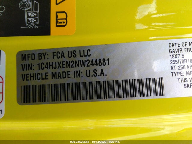 2022 Jeep Wrangler, VIN: 1C4HJXEN2NW244881
