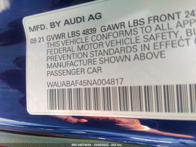 2022 Audi A4, VIN: WAUABAF45NA004817