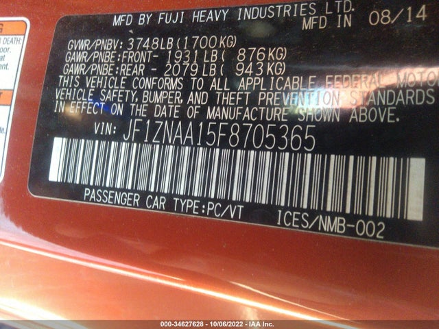 2015 Scion FR-S, VIN: JF1ZNAA15F8705365