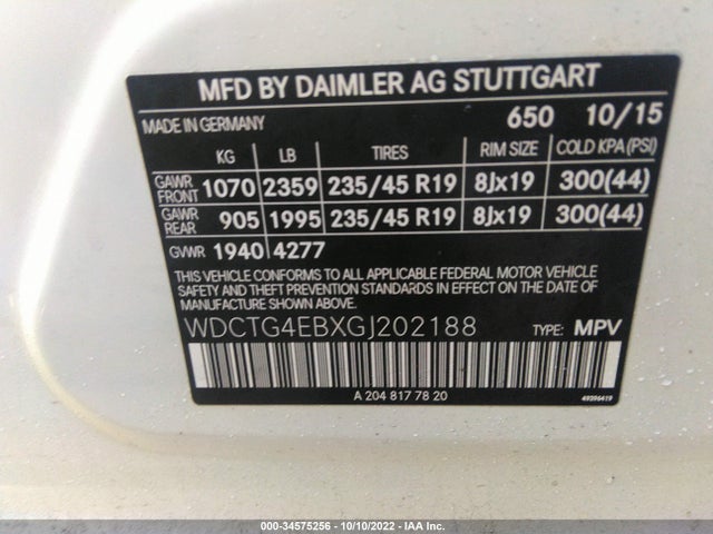 2016 Mercedes-Benz GLA-Class, VIN: WDCTG4EBXGJ202188