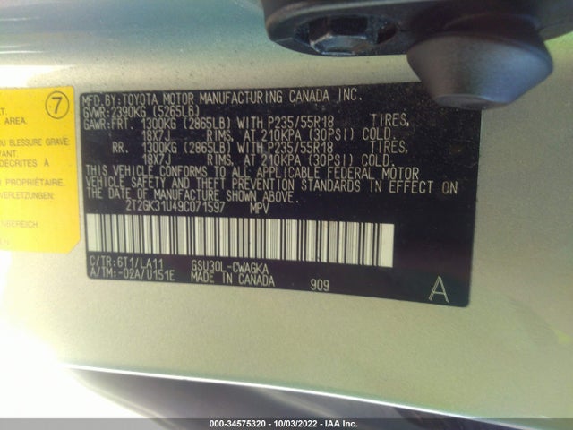 Lexus RX 350 2009 2T2GK31U49C071597 Image 10