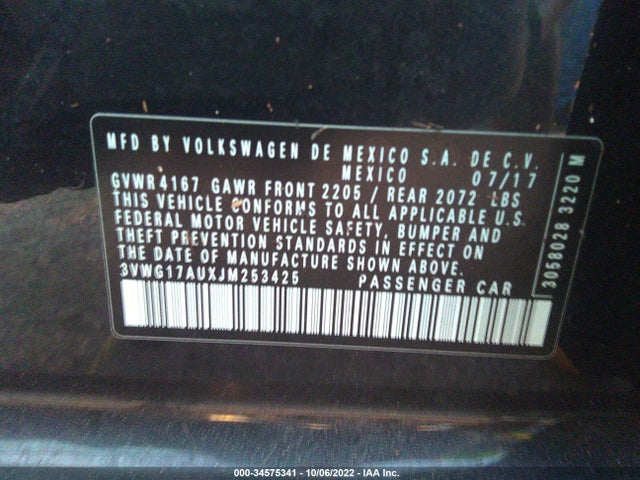 3VWG17AUXJM253425 Volkswagen GOLF S/SE