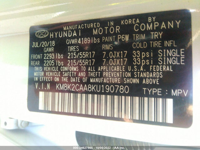 2019 HYUNDAI KONA SEL VIN: KM8K2CAA8KU190780