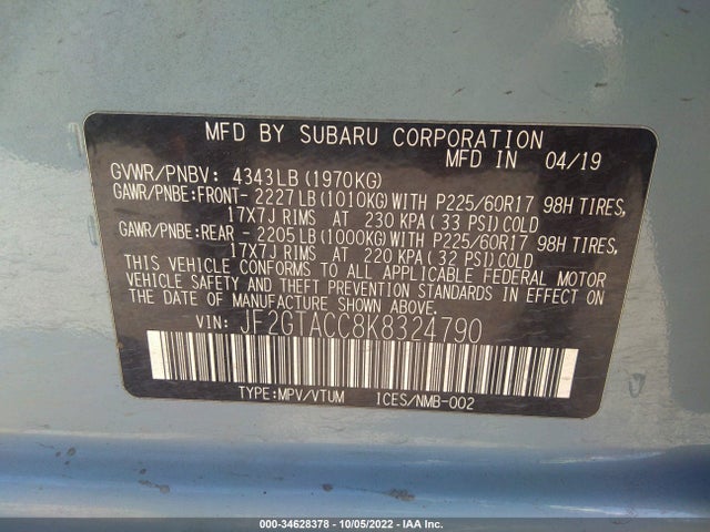 2019 Subaru Crosstrek, VIN: JF2GTACC8K8324790