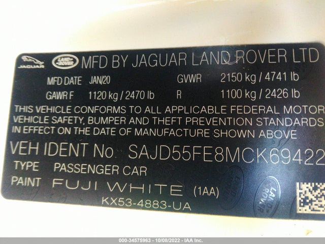 2021 Jaguar F-TYPE, VIN: SAJD55FE8MCK69422
