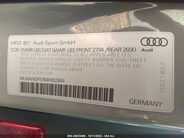 2021 Audi RS 5, VIN: WUAAWDF53MA902884