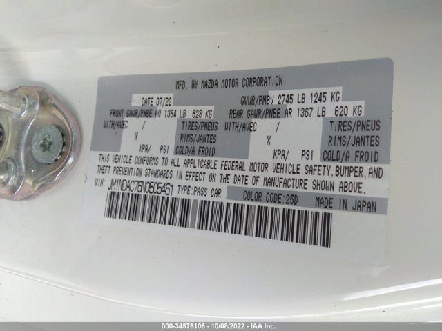 2022 Mazda MX-5 Miata, VIN: JM1NDAC76N0505461