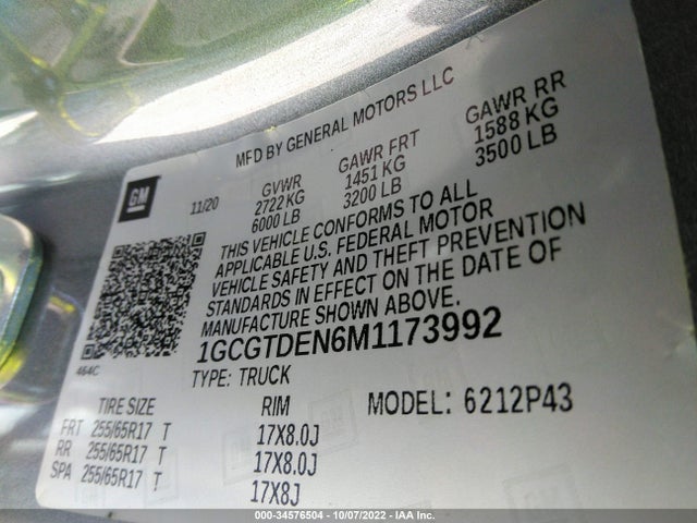 2021 Chevrolet Colorado, VIN: 1GCGTDEN6M1173992