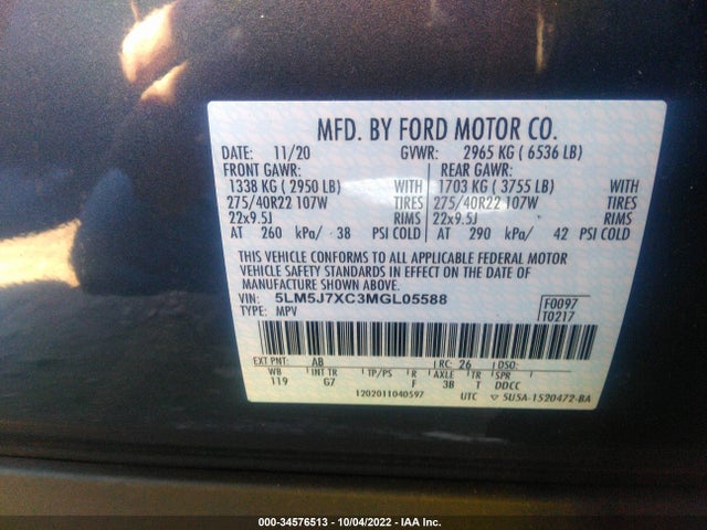 2021 Lincoln Aviator, VIN: 5LM5J7XC3MGL05588
