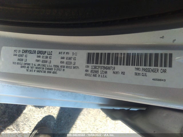 2011 CHRYSLER 200 LIMITED VIN: 1C3BC2FB7BN600710
