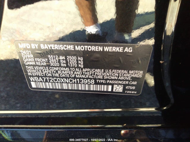 2022 BMW 7 Series, VIN: WBA7T2C0XNCH13958
