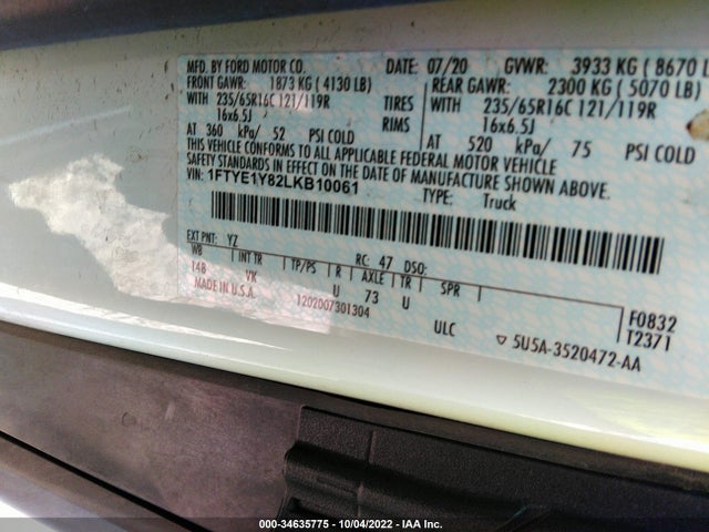2020 Ford Transit, VIN: 1FTYE1Y82LKB10061