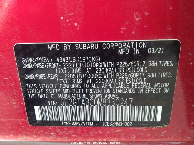 Subaru Crosstrek 2021 JF2GTABC0M8330247 Image 11