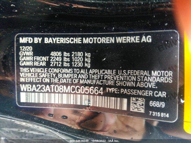 2021 BMW 4 Series, VIN: WBA23AT08MCG05664