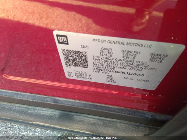 Chevrolet Traverse Rs 2022 1GNERJKW4NJ110450 Image 9