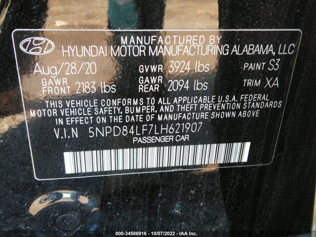 2020 Hyundai Elantra, VIN: 5NPD84LF7LH621907