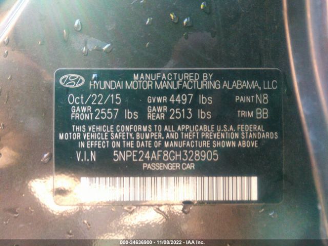 5NPE24AF8GH328905 Hyundai SONATA SE