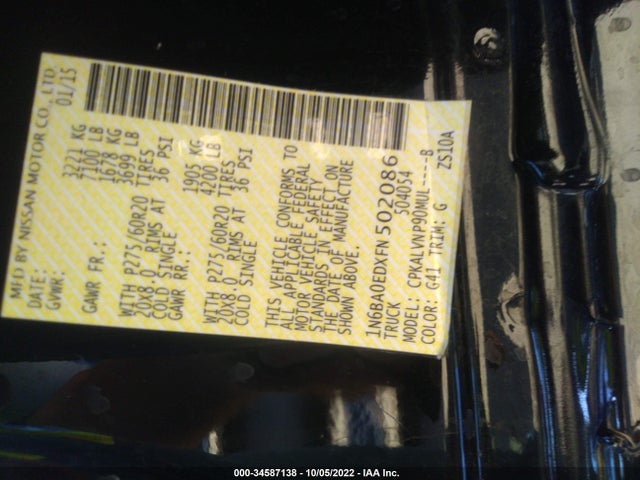 2015 Nissan Titan, VIN: 1N6BA0EDXFN502086