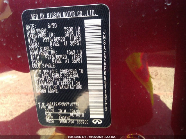 2021 Infiniti QX80, VIN: JN8AZ2AF6M9716772