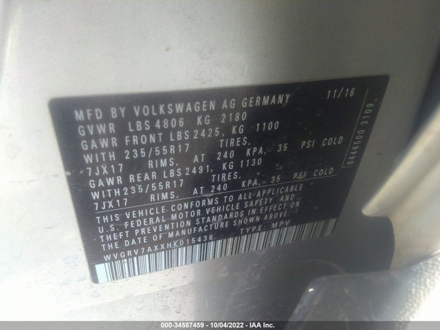 WVGRV7AXXHK015436 Volkswagen Tiguan Wolfsburg Edition