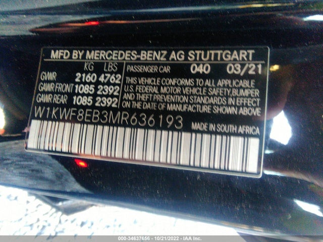 2021 Mercedes-Benz C-Class, VIN: W1KWF8EB3MR636193
