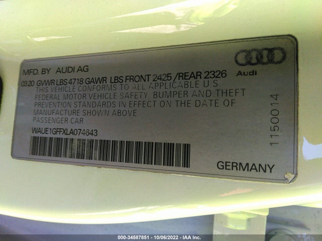 2020 Audi S3, VIN: WAUE1GFFXLA074643