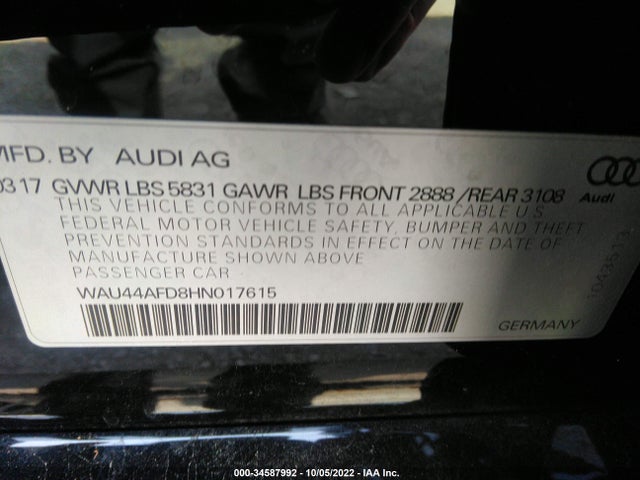 2017 Audi A8, VIN: WAU44AFD8HN017615