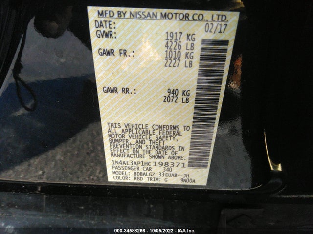 Nissan Altima 2.5 S 2017 1N4AL3AP1HC198371 Image 9