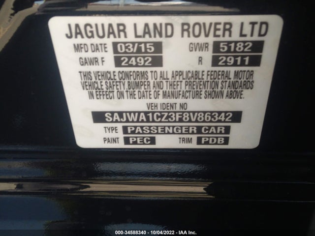 2015 Jaguar XJ, VIN: SAJWA1CZ3F8V86342