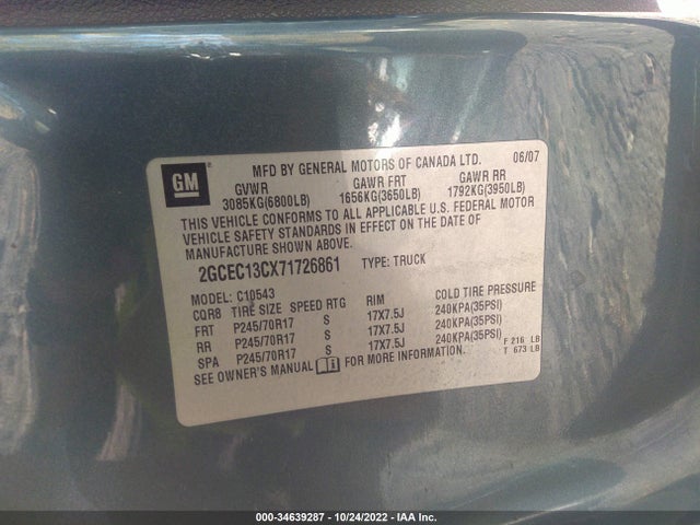 2007 CHEVROLET SILVERADO 1500 LS VIN: 2GCEC13CX71726861