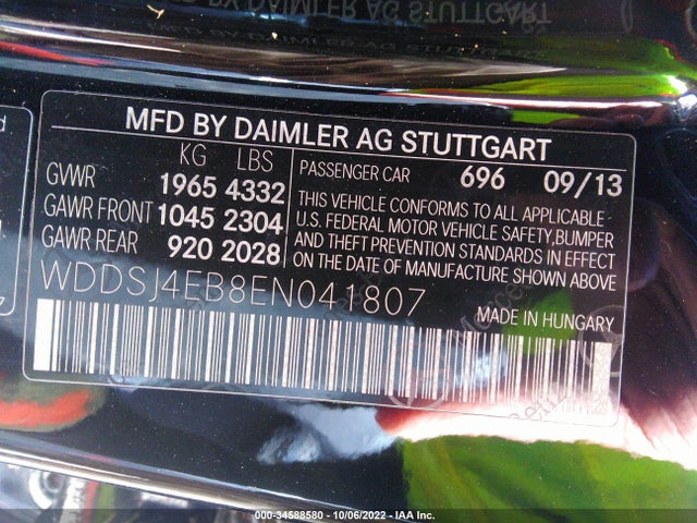 2014 MERCEDES-BENZ CLA-CLASS CLA 250 VIN: WDDSJ4EB8EN041807