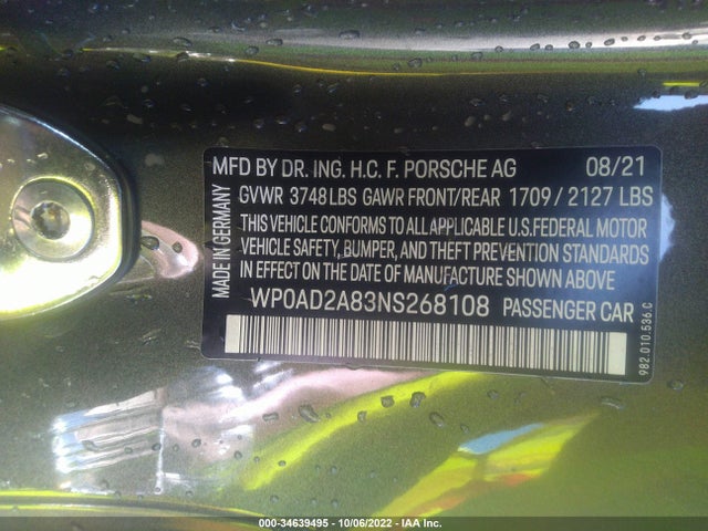 2022 Porsche 718, VIN: WP0AD2A83NS268108