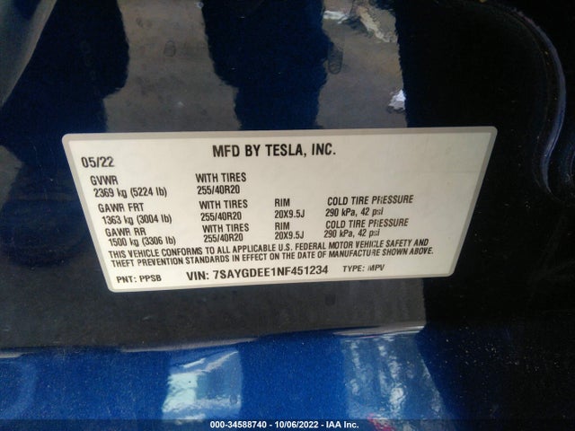 Tesla Model Y Long Range 2022 7SAYGDEE1NF451234 Image 11