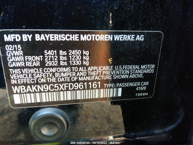 BMW 5 Series 550i 2015 WBAKN9C5XFD961161 Image 9