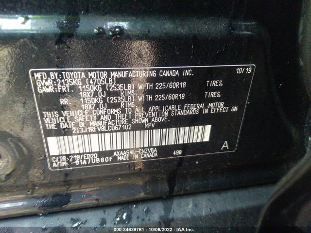 2020 Toyota RAV4, VIN: 2T3J1RFV8LC067102