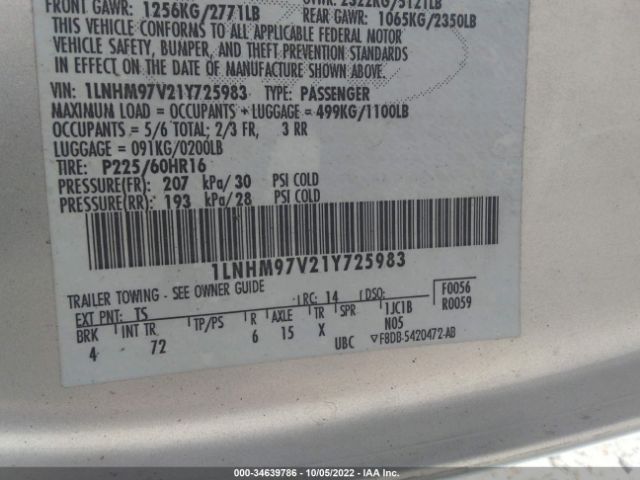 1LNHM97V21Y725983 Lincoln Continental